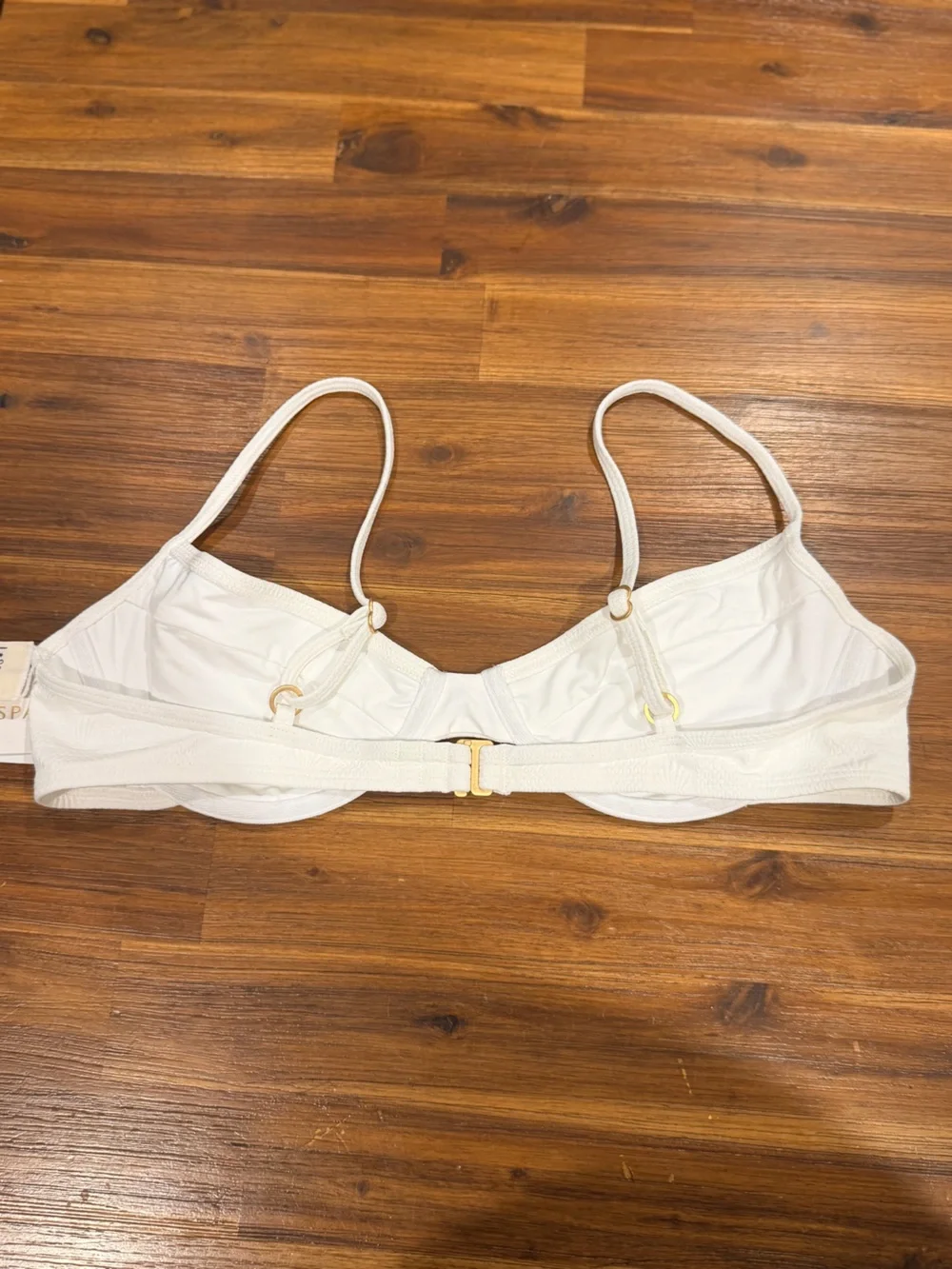 l*space White Textured Shell Underwire Bikini Top with Gold Accents
